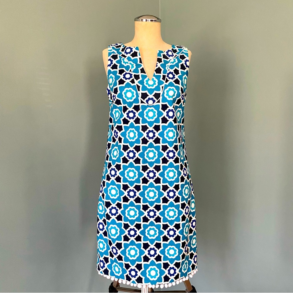 Trina Turk Moroccan Trellis Blue White Shift Dress Size 2